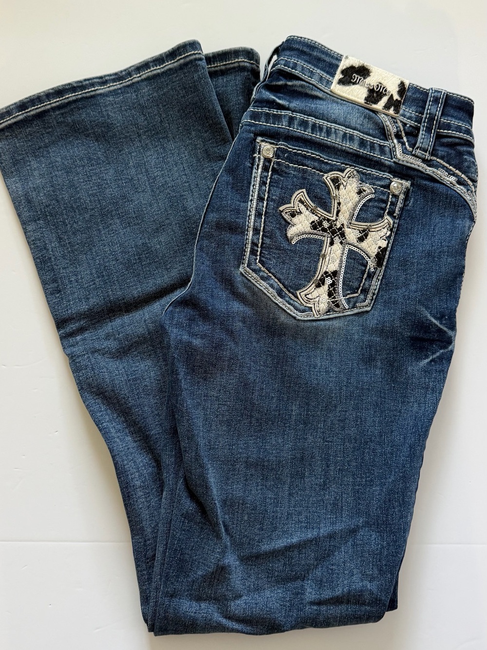 Miss Me Dark Blue Boot Cut Jeans with Embroidered Cross Pocket